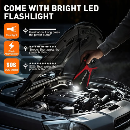 5-in-1/9IN1 Portable Car Battery Jump Starter With Tire Inflator 12V Fast Start, Battery Boost, USB I/O, LED Emergency Light, Reliable Power, Roadside/Vehicle Emergency Tools 3000A Portable Wireless Car Jump Starter Battery Jump Starter Portable Pea