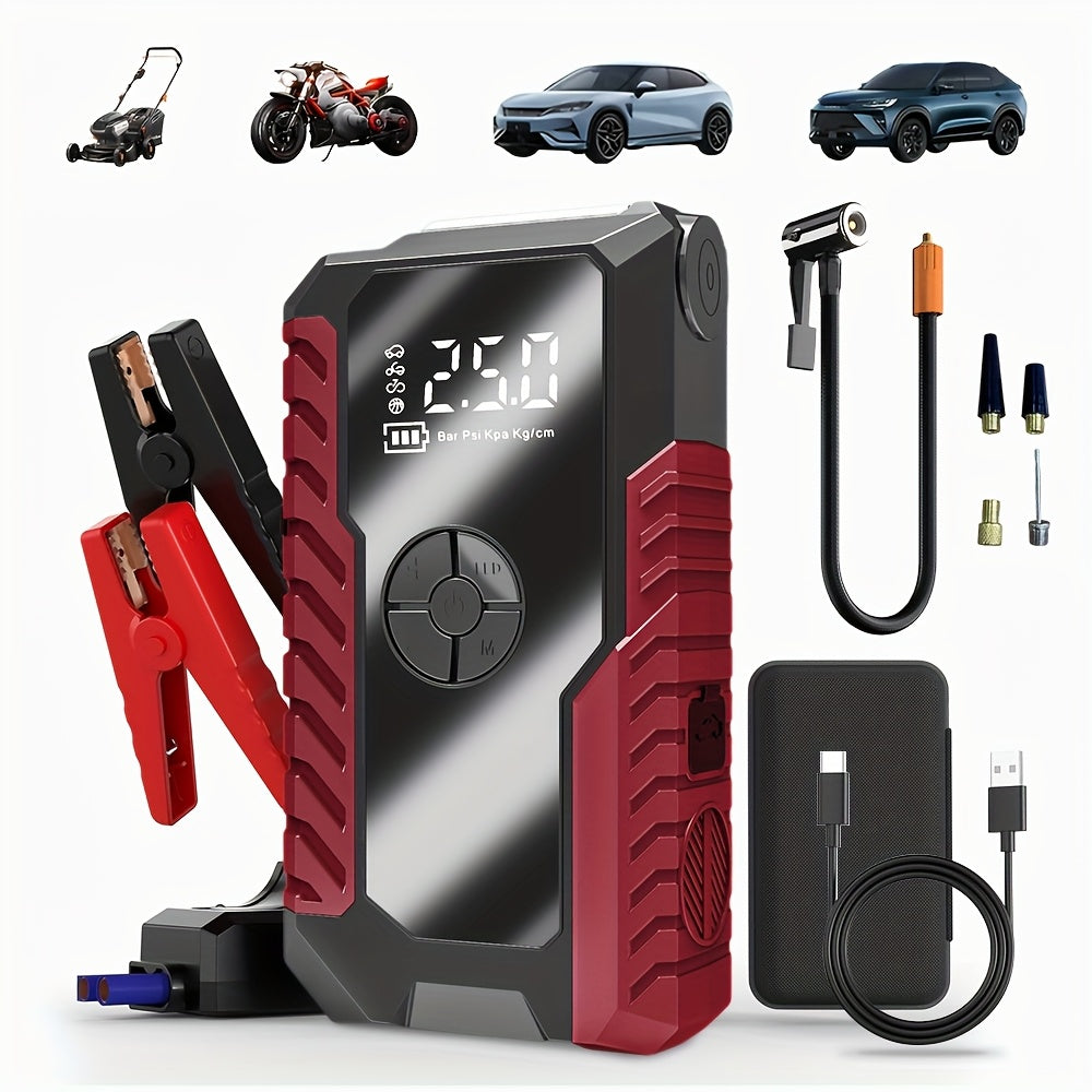 5-in-1/9IN1 Portable Car Battery Jump Starter With Tire Inflator 12V Fast Start, Battery Boost, USB I/O, LED Emergency Light, Reliable Power, Roadside/Vehicle Emergency Tools 3000A Portable Wireless Car Jump Starter Battery Jump Starter Portable Pea