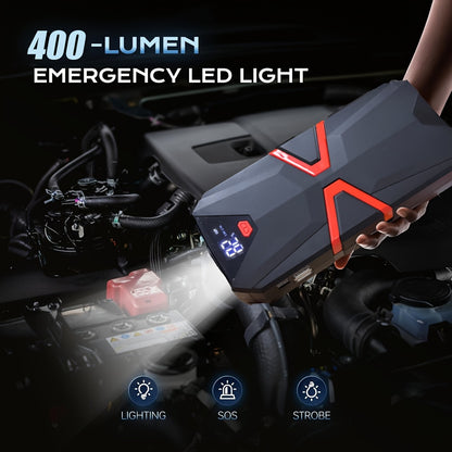 5-in-1/9IN1 Portable Car Battery Jump Starter With Tire Inflator 12V Fast Start, Battery Boost, USB I/O, LED Emergency Light, Reliable Power, Roadside/Vehicle Emergency Tools 3000A Portable Wireless Car Jump Starter Battery Jump Starter Portable Pea